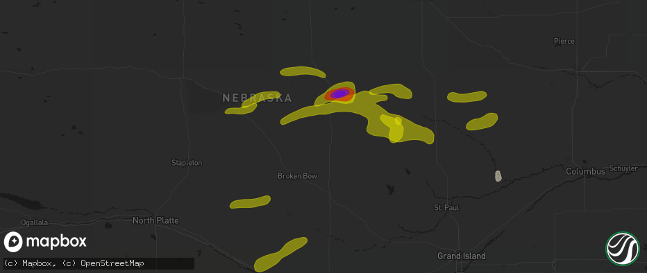 Hail map in Sargent, NE on June 12, 2026