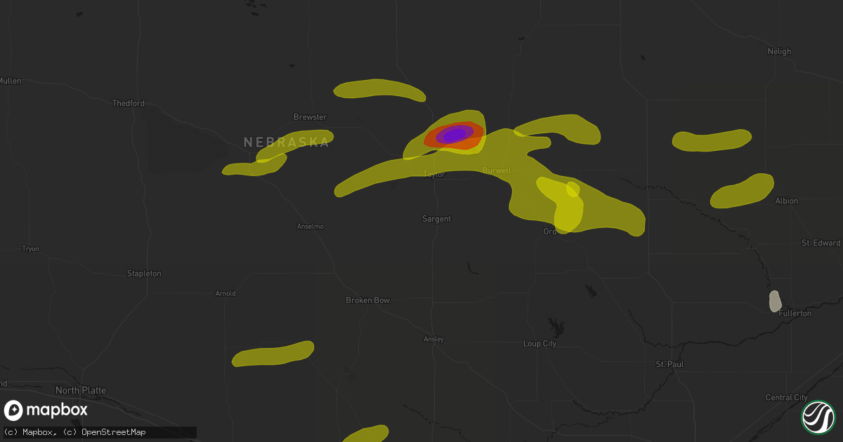 Hail map in Sargent, NE on June 12, 2026