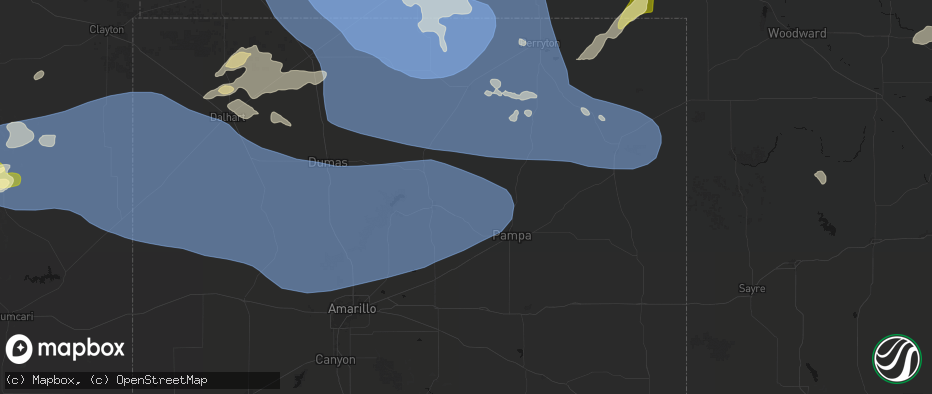 Hail map in Skellytown, TX on June 12, 2026