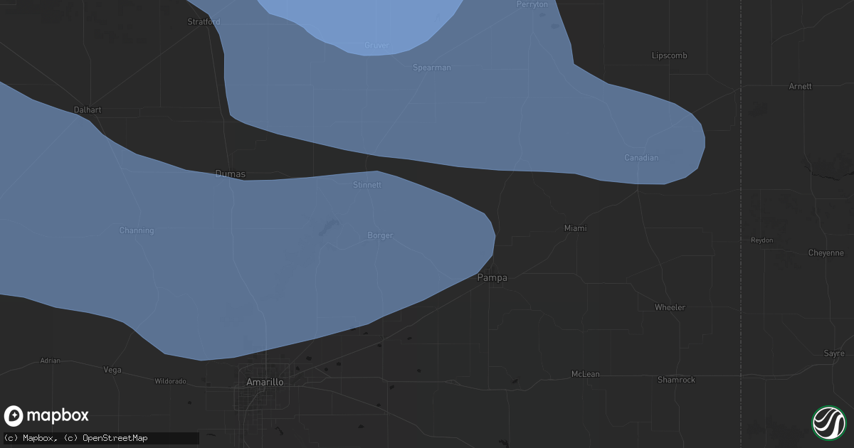 Hail map in Skellytown, TX on June 12, 2026