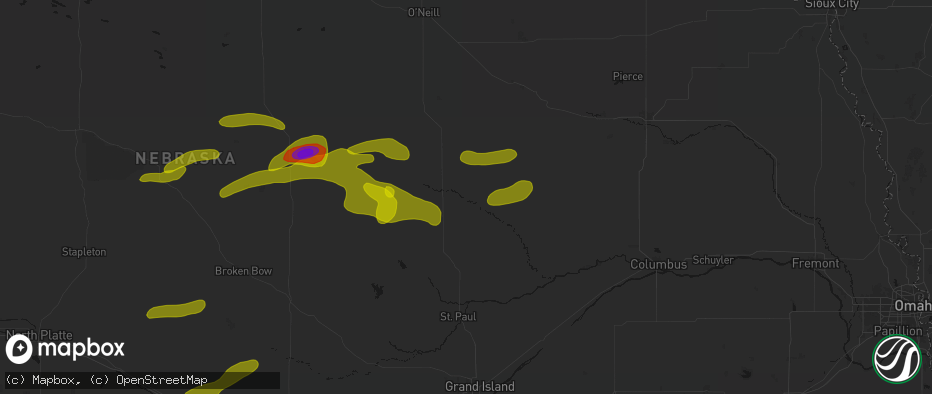 Hail map in Spalding, NE on June 12, 2026