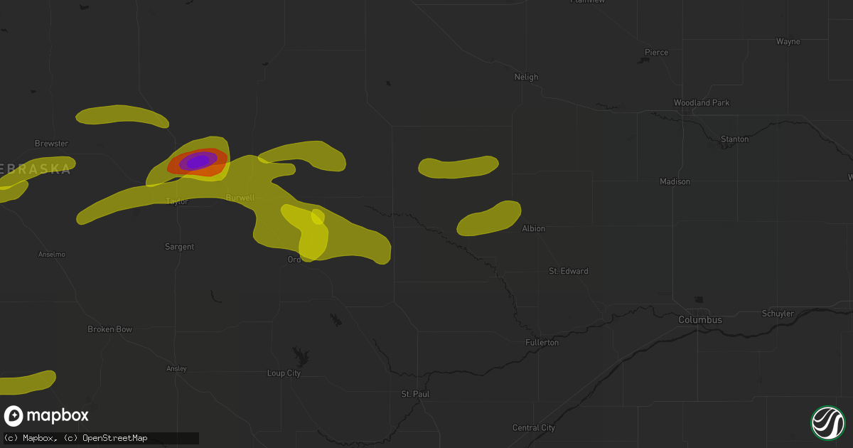 Hail map in Spalding, NE on June 12, 2026