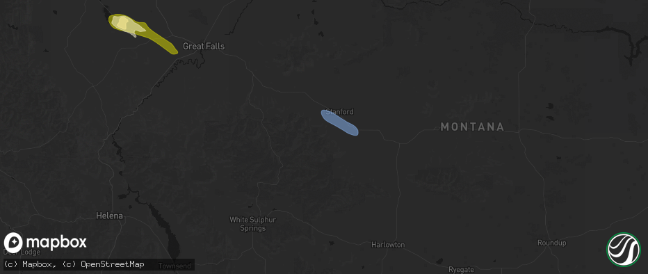 Hail map in Stanford, MT on June 12, 2026
