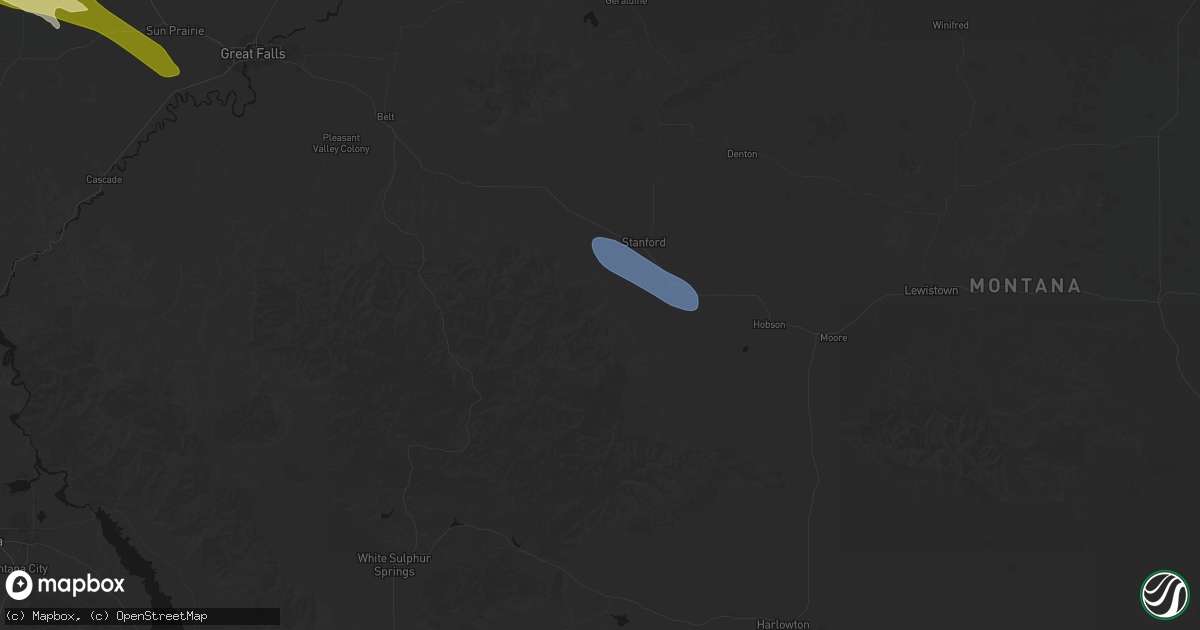 Hail map in Stanford, MT on June 12, 2026