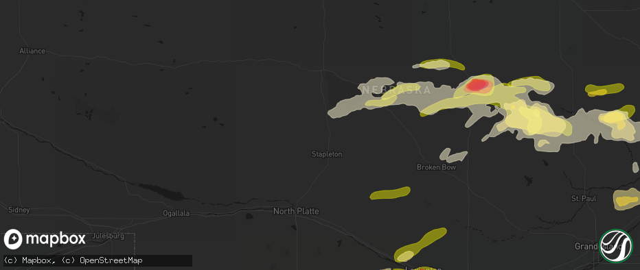 Hail map in Stapleton, NE on June 12, 2026