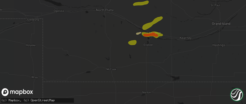 Hail map in Stockville, NE on June 12, 2026