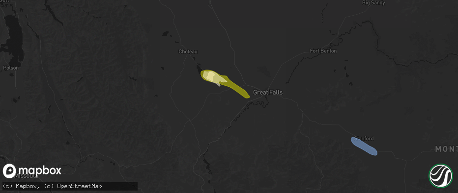 Hail map in Sun River, MT on June 12, 2026