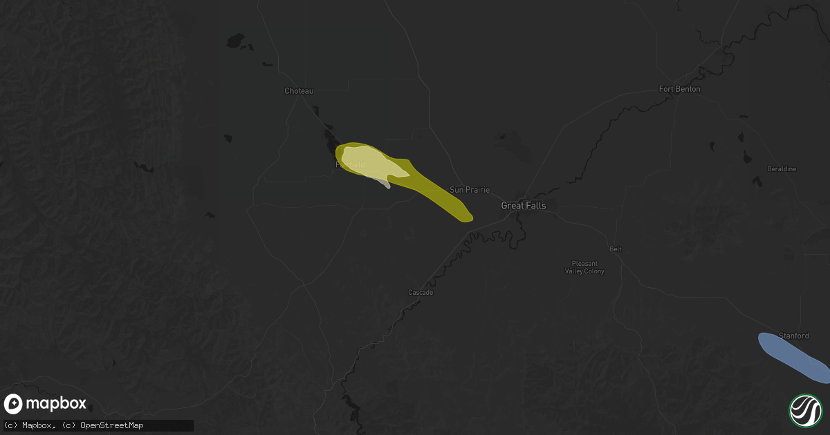 Hail map in Sun River, MT on June 12, 2026