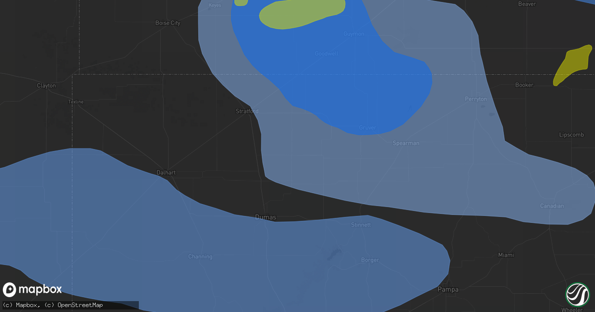 Hail map in Sunray, TX on June 12, 2026
