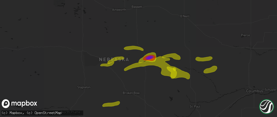 Hail map in Taylor, NE on June 12, 2026