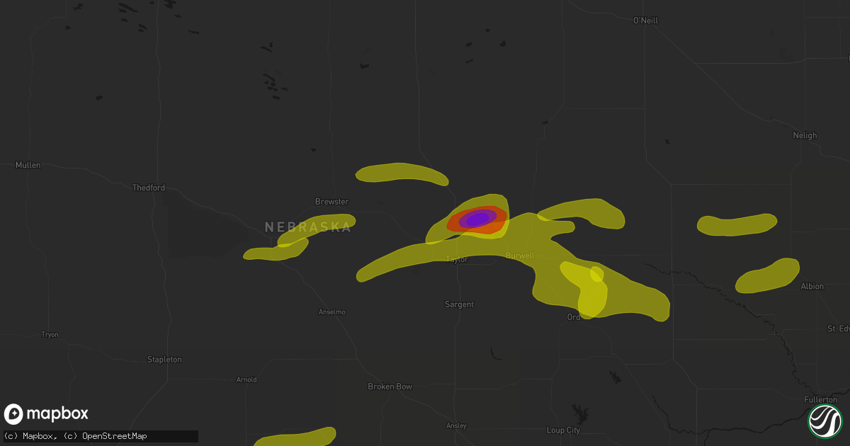 Hail map in Taylor, NE on June 12, 2026