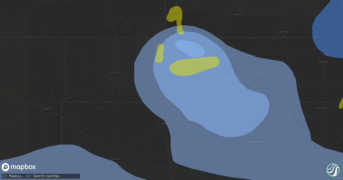 Hail map in Texhoma, OK on June 12, 2026