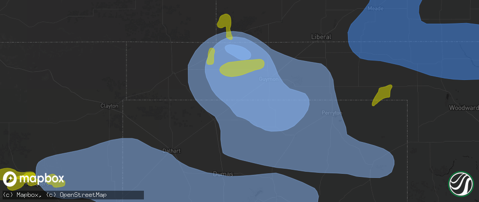 Hail map in Texhoma, TX on June 12, 2026