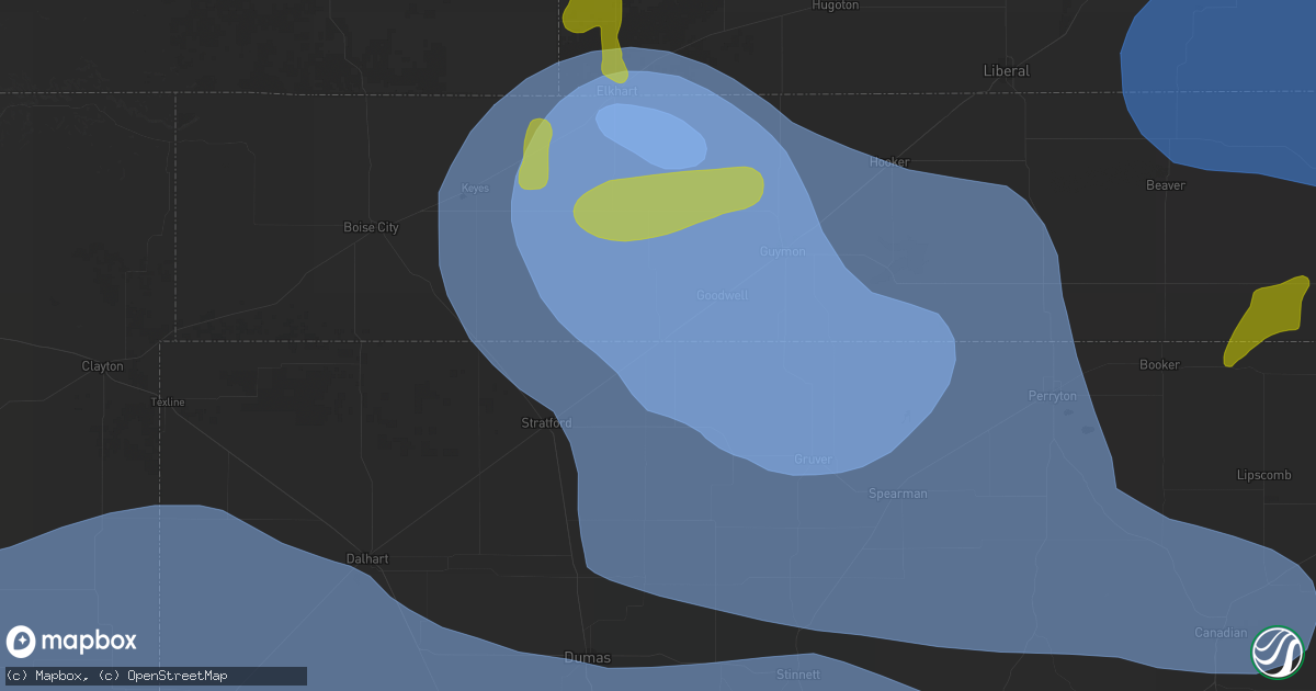 Hail map in Texhoma, TX on June 12, 2026