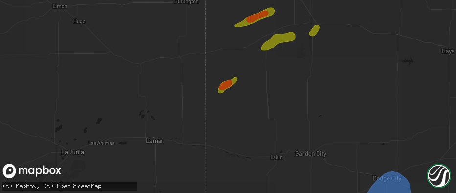 Hail map in Tribune, KS on June 12, 2026