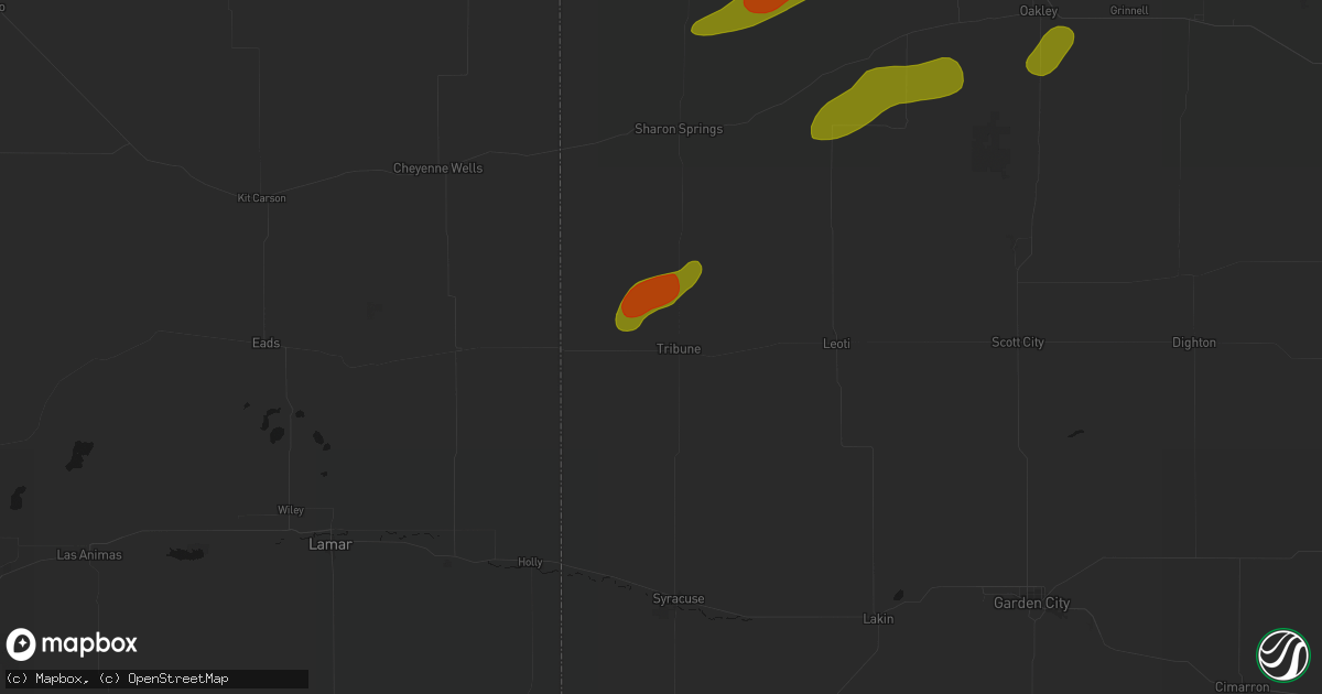 Hail map in Tribune, KS on June 12, 2026