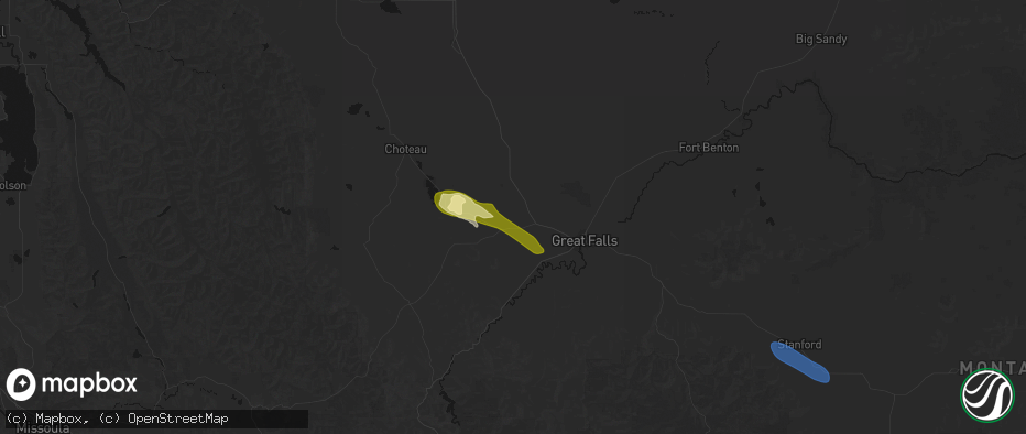 Hail map in Vaughn, MT on June 12, 2026