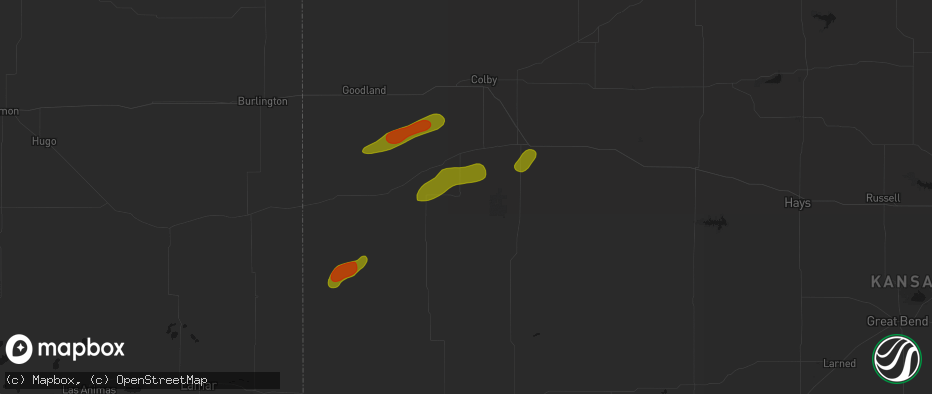 Hail map in Winona, KS on June 12, 2026
