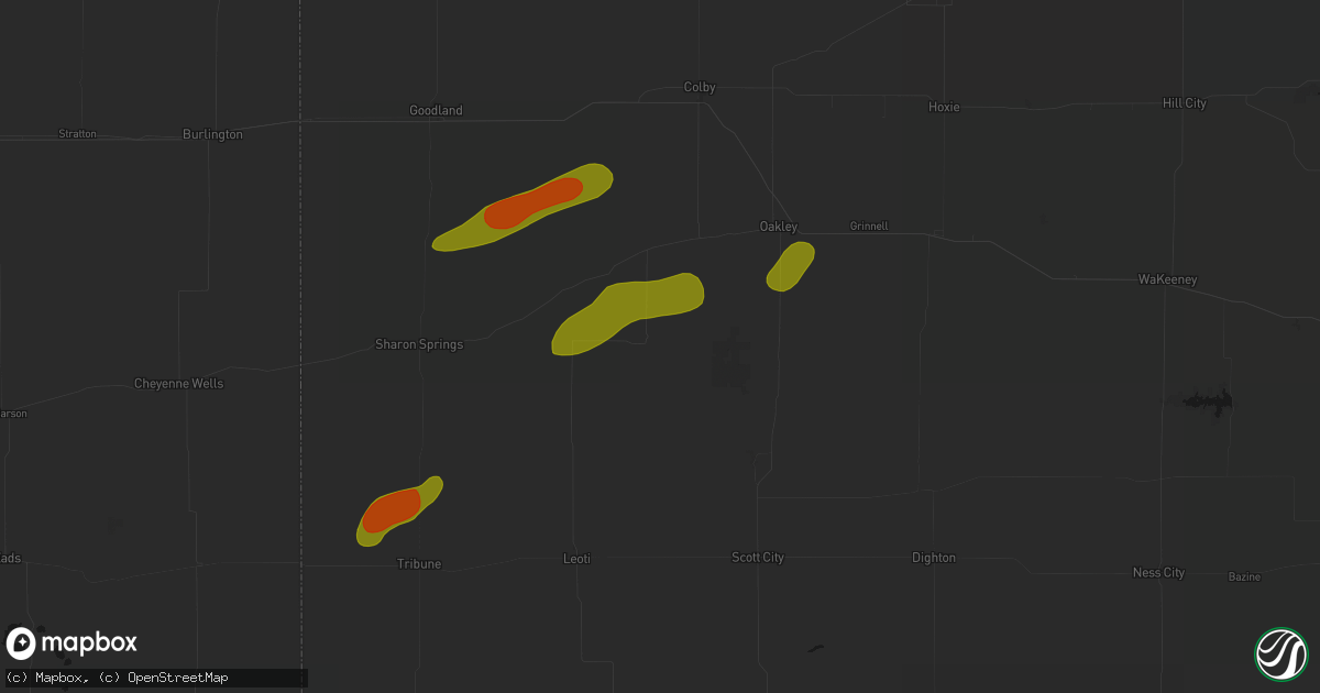 Hail map in Winona, KS on June 12, 2026