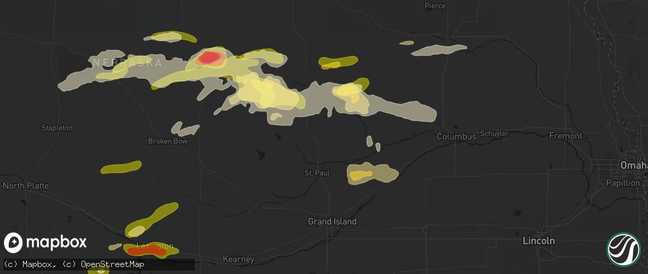 Hail map in Wolbach, NE on June 12, 2026