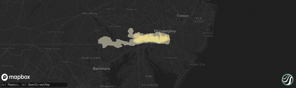 Hail map in Wilmington, DE on June 13, 2013