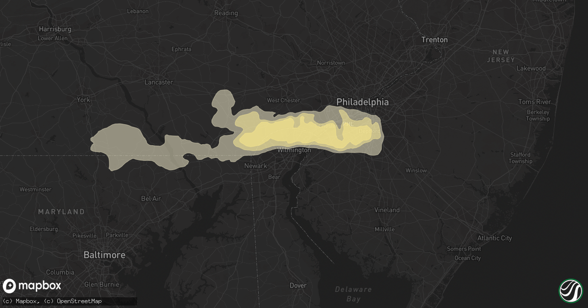 Hail map in Wilmington, DE on June 13, 2013