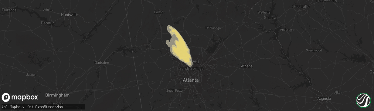 Hail map in Woodstock, GA on June 13, 2013