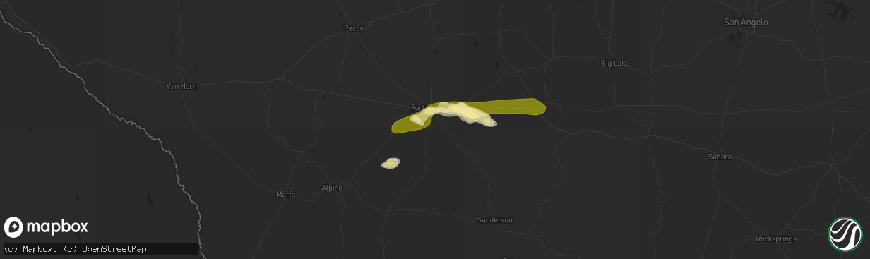 Hail map in Fort Stockton, TX on June 13, 2014