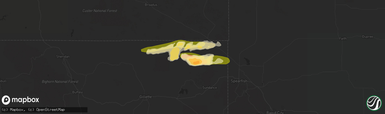 Hail map in Hulett, WY on June 13, 2014