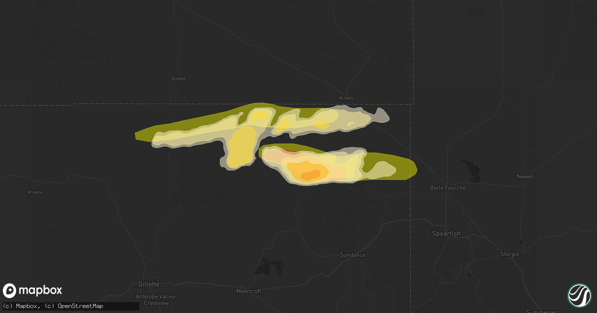 Hail map in Hulett, WY on June 13, 2014