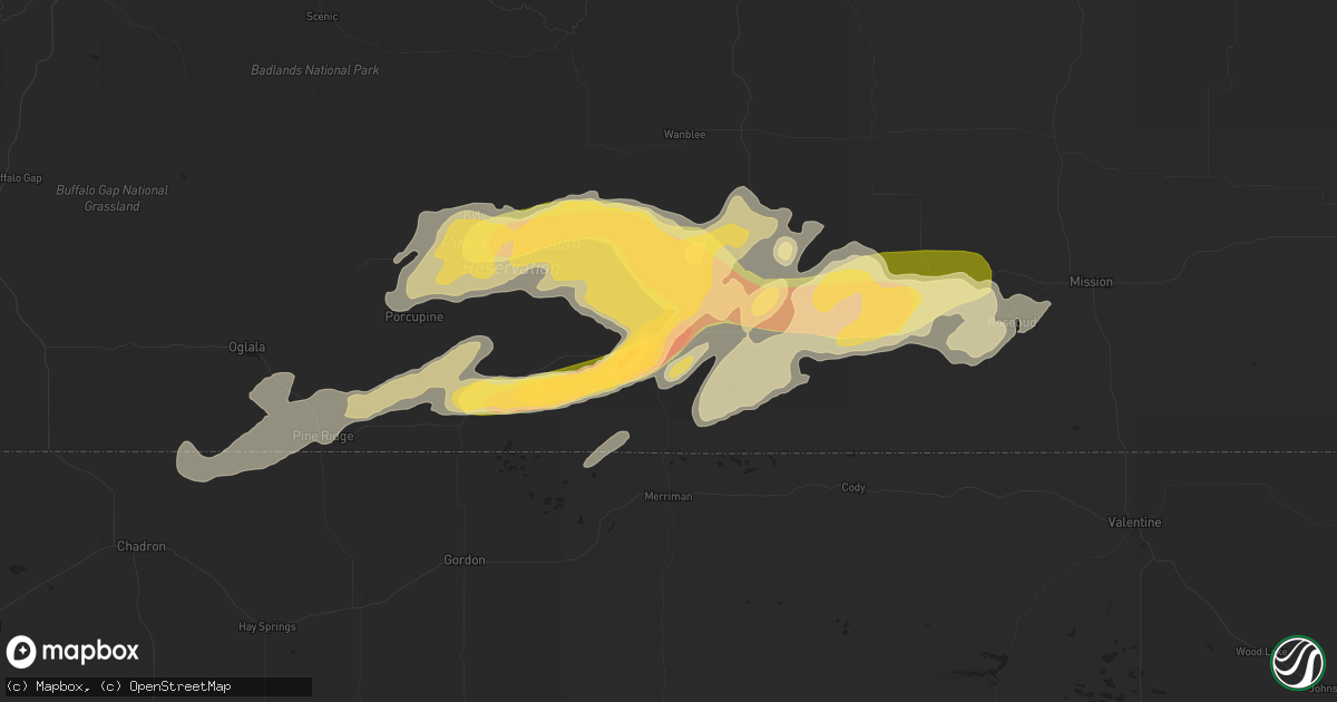 Hail map in Martin, SD on June 13, 2014