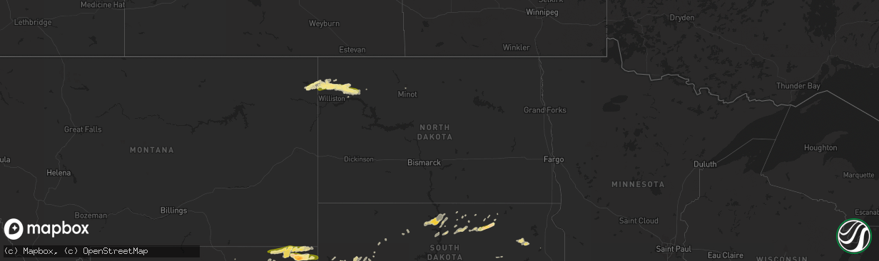 Hail map in North Dakota on June 13, 2014