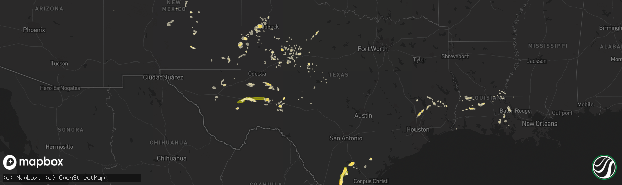 Hail map in Texas on June 13, 2014