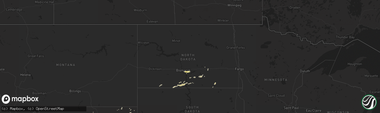 Hail map in North Dakota on June 13, 2015