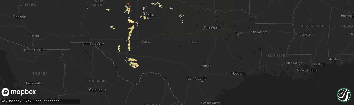 Hail map in Texas on June 13, 2015