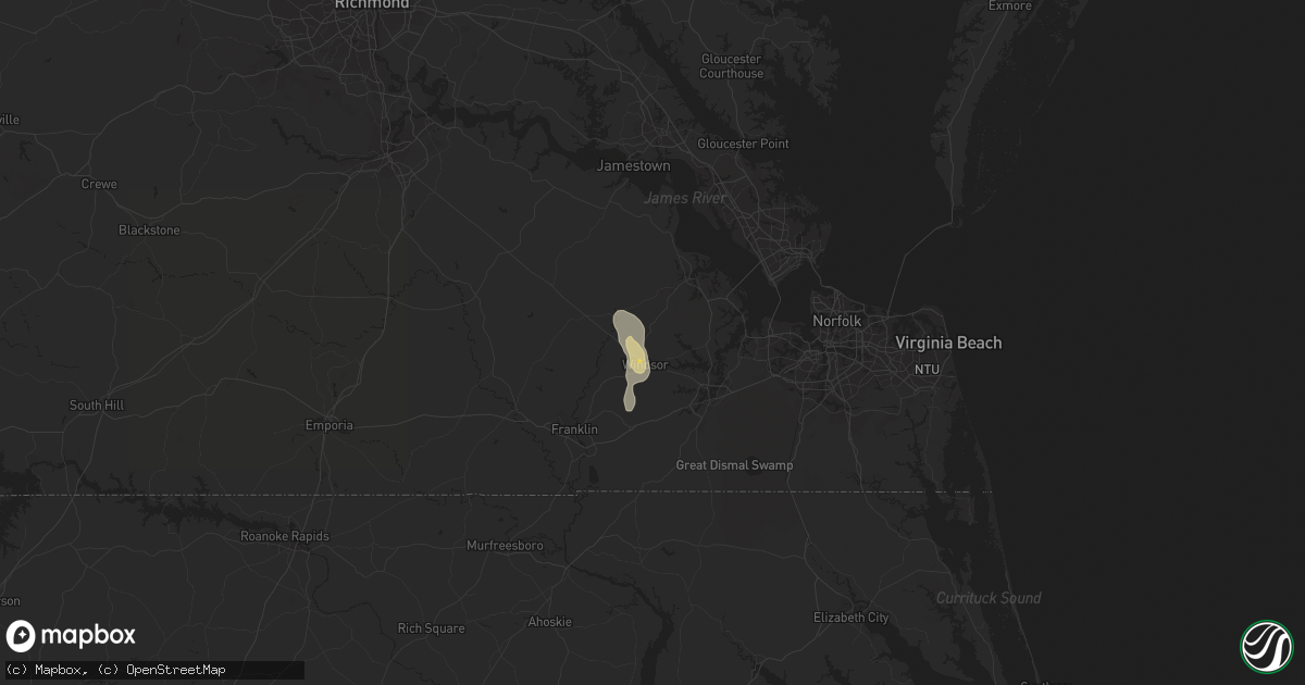 Hail map in Windsor, VA on June 13, 2015