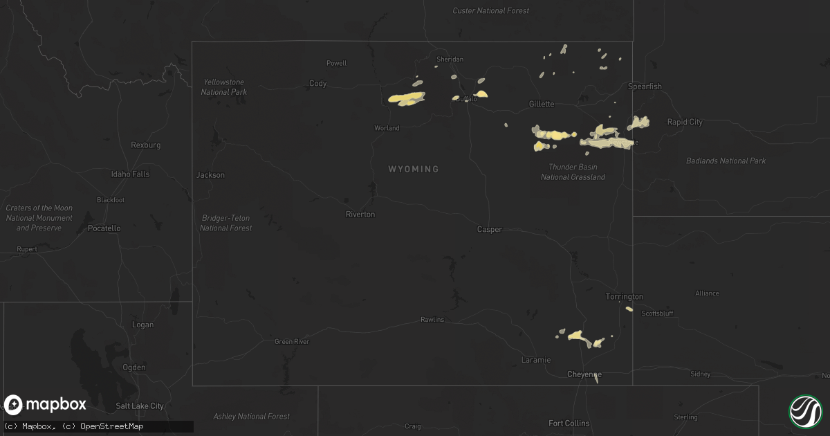 Hail map in Wyoming on June 13, 2015