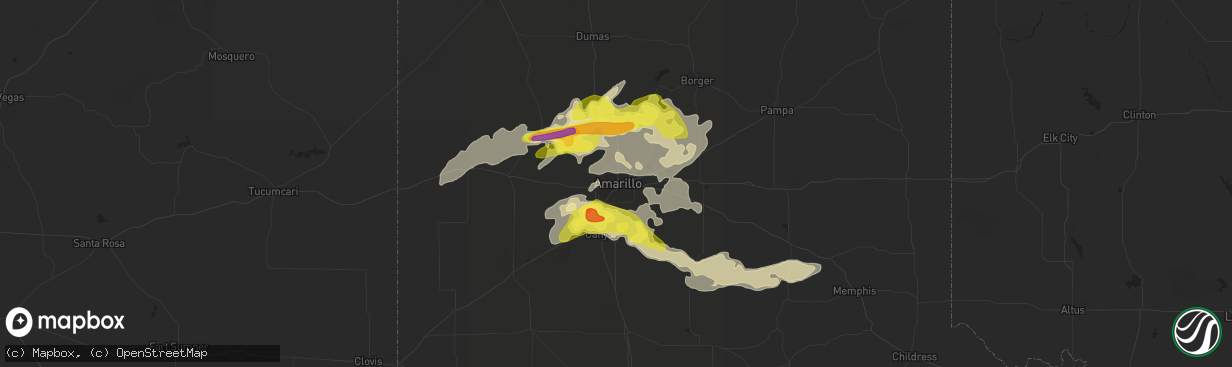 Hail map in Amarillo, TX on June 13, 2016