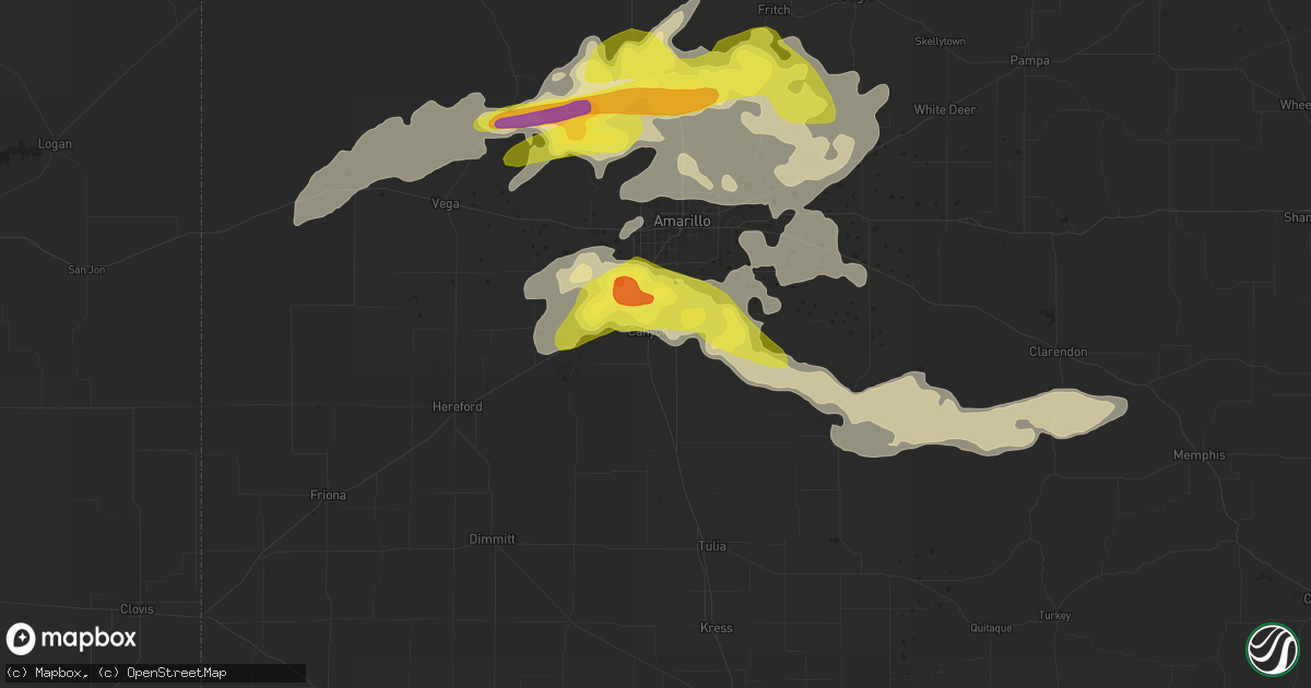 Hail map in Canyon, TX on June 13, 2016