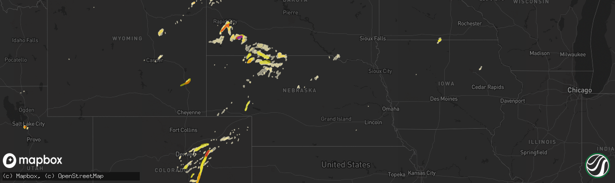 Hail map in Nebraska on June 13, 2016