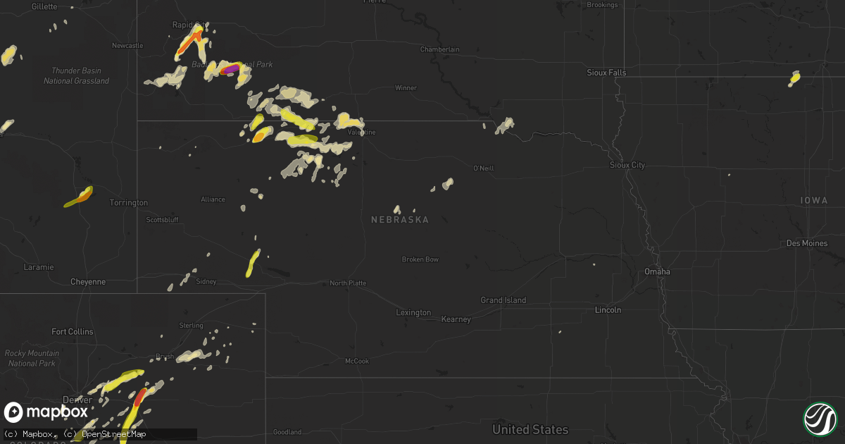 Hail map in Nebraska on June 13, 2016