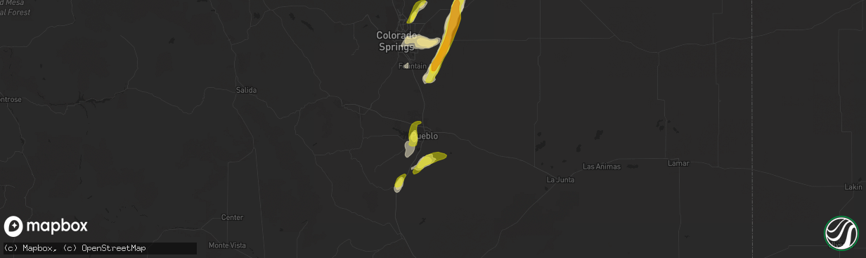 Hail map in Pueblo, CO on June 13, 2016