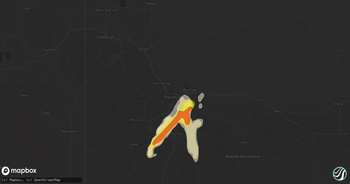 Hail map in Rapid City, SD on June 13, 2016