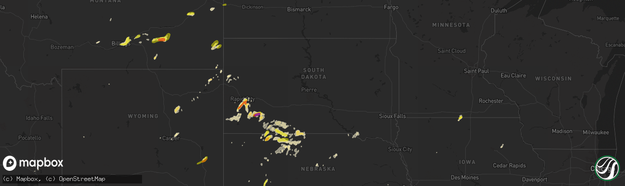 Hail map in South Dakota on June 13, 2016