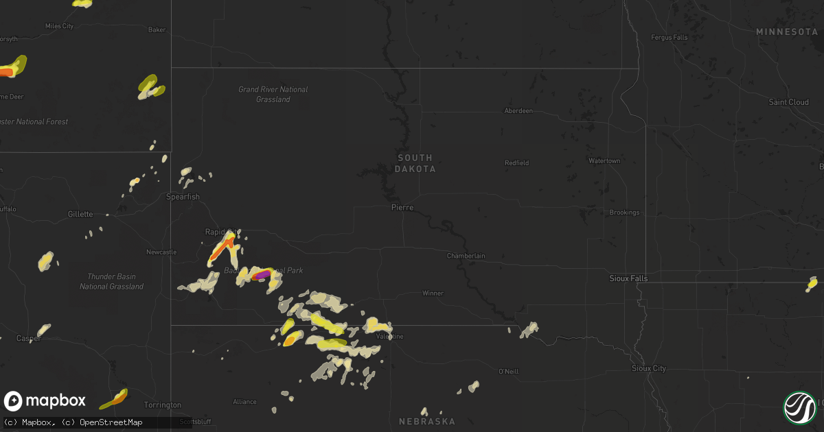 Hail map in South Dakota on June 13, 2016
