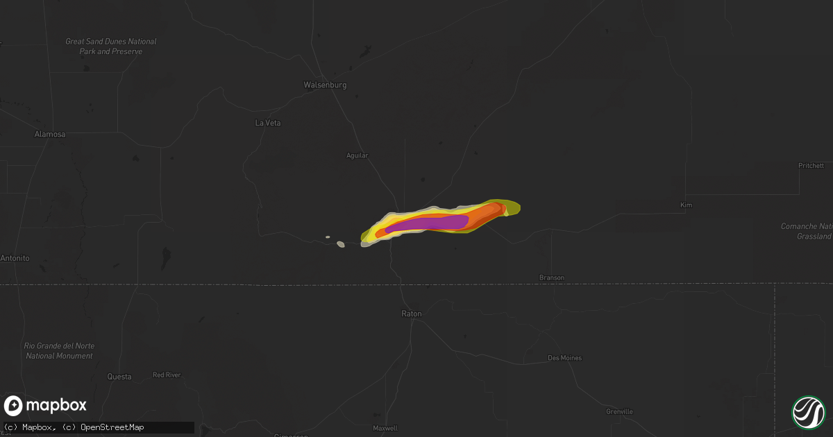 Hail map in Trinidad, CO on June 13, 2016