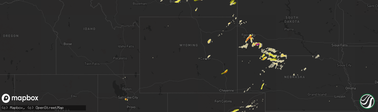 Hail map in Wyoming on June 13, 2016