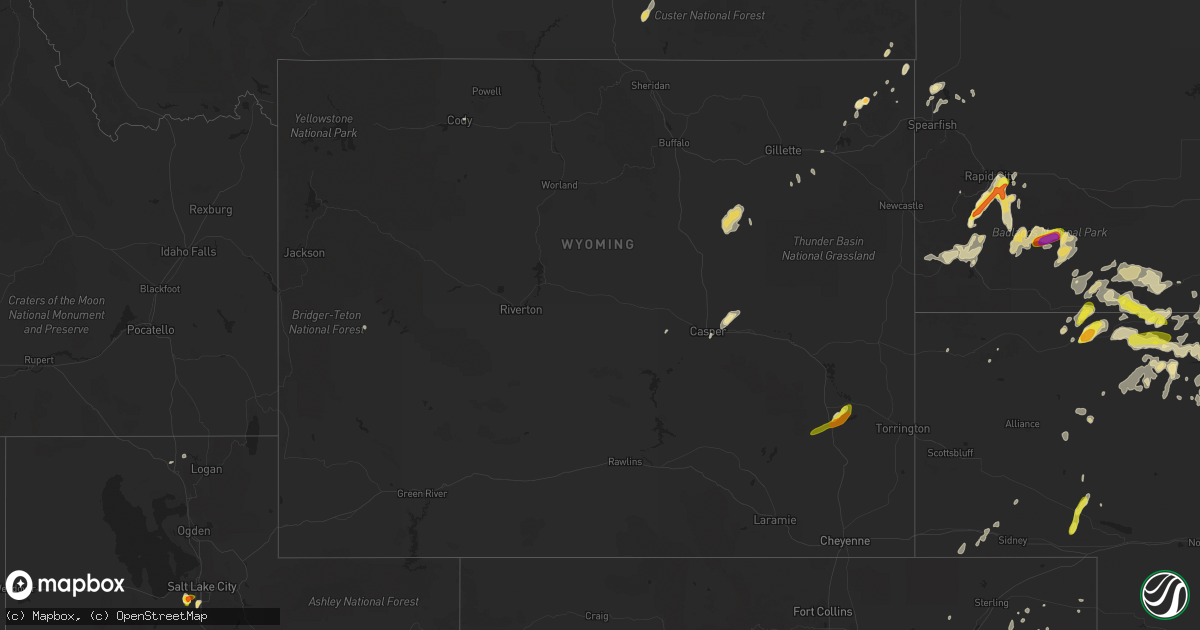 Hail map in Wyoming on June 13, 2016