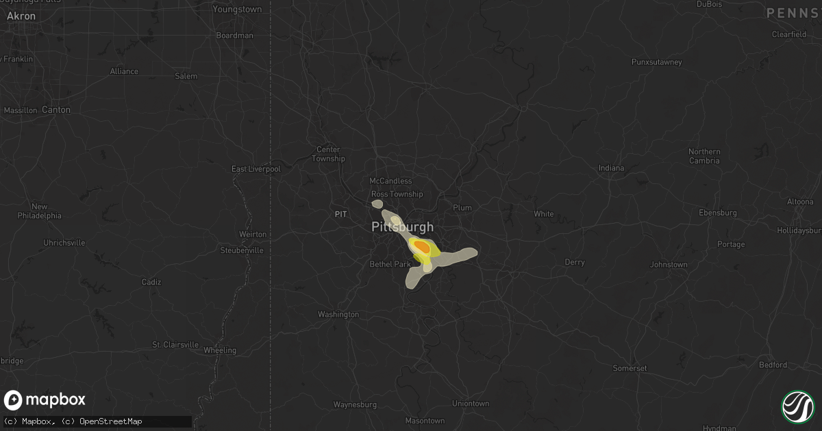 Hail map in Pittsburgh, PA on June 13, 2017