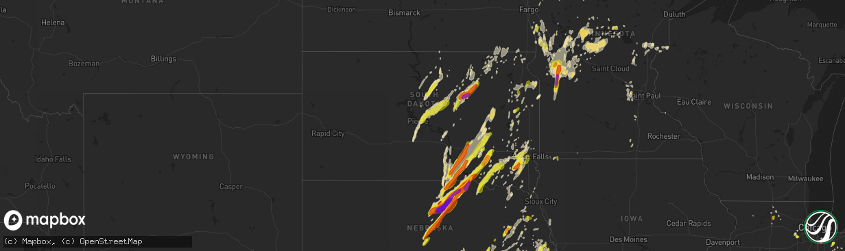 Hail map in South Dakota on June 13, 2017